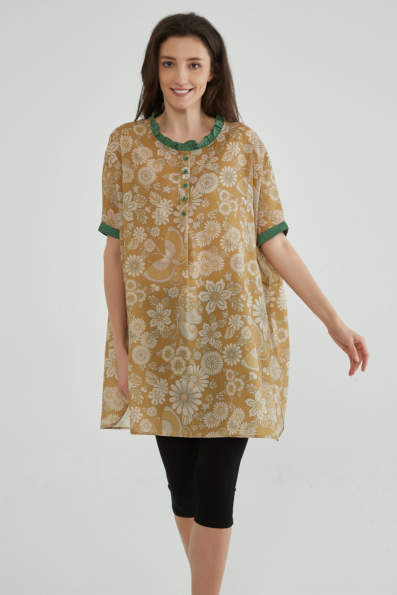 Dark Sand Women Floral Flowy Tops - Whisper Mint